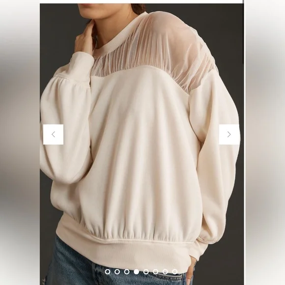 Maeve Anthropologie Long-Sleeve Off-The-Shoulder Sheer Top - Picture 3 of 16